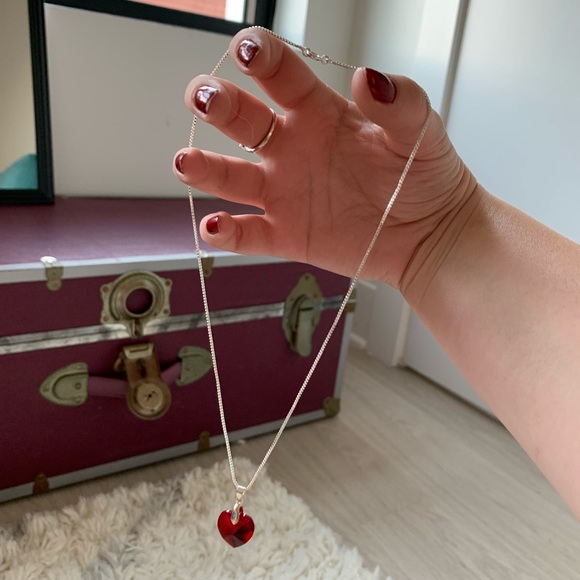 Ruby Red Heart Crystal Sterling Silver Necklace - Picture 7 of 10